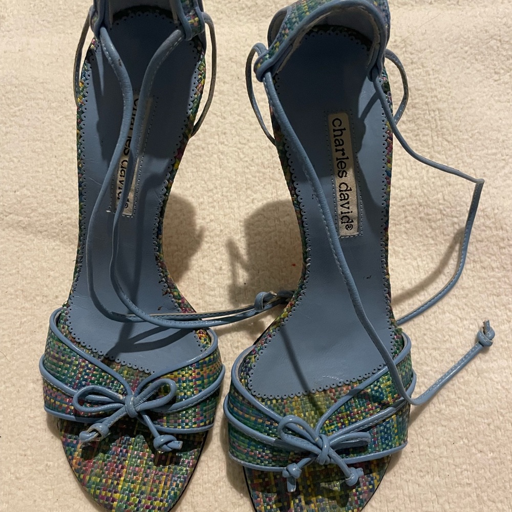 Charles David Vintage Blue Heel Sandals, Size 7.5, Runs Small